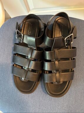 Soda Black Buckle Strap Sandals, Size 7 1/2